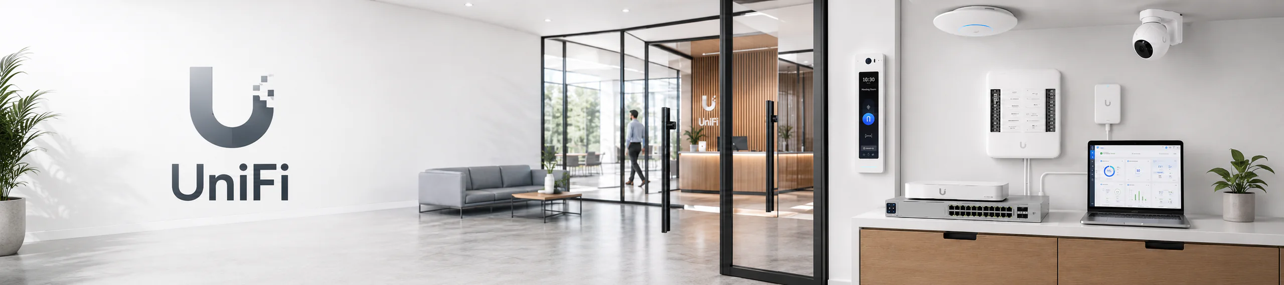 UniFi and Ubiquiti products installed in a modern business environment